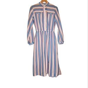 Cheerful Days 80s Multicolor Vertical Stripe Long Sleeve Front Pocket Shirtdress